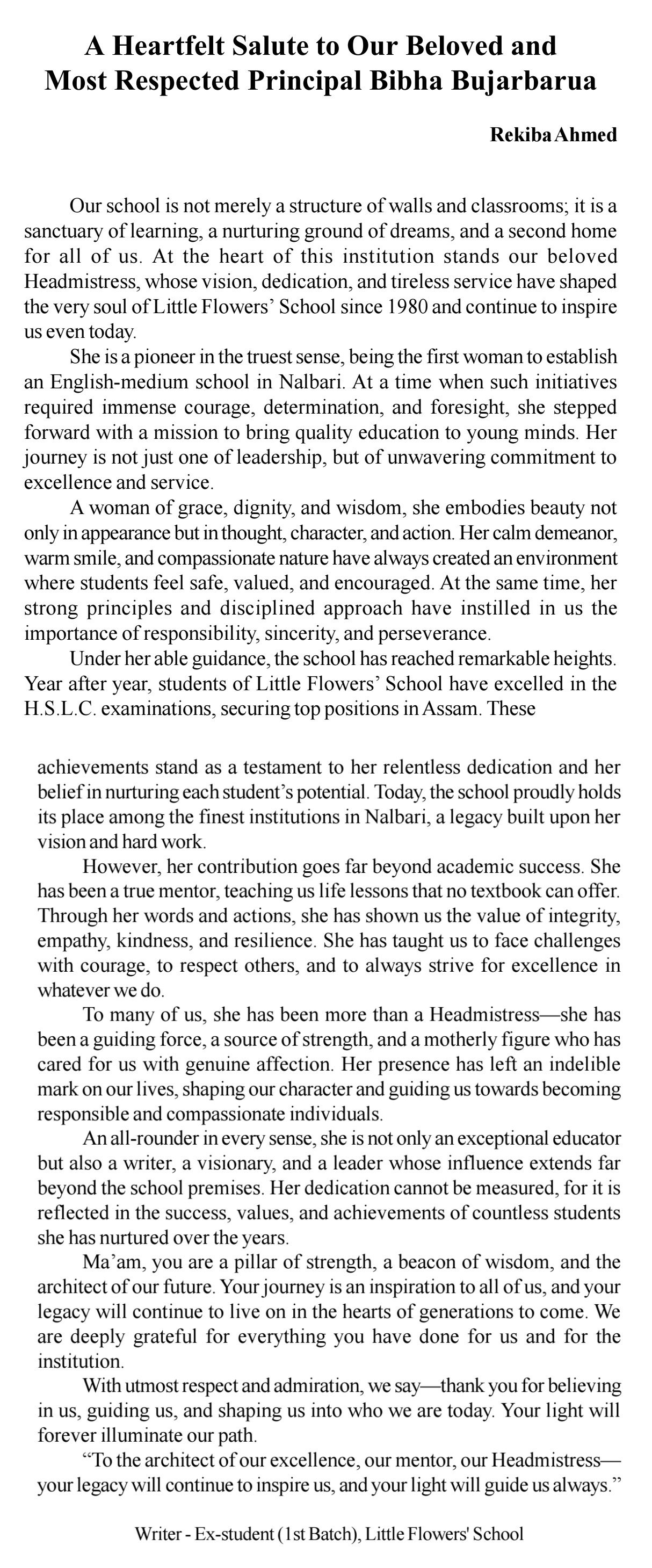 A Heartfelt Salute to Our Beloved and Most Respected Principal Bibha Bujarbarua
