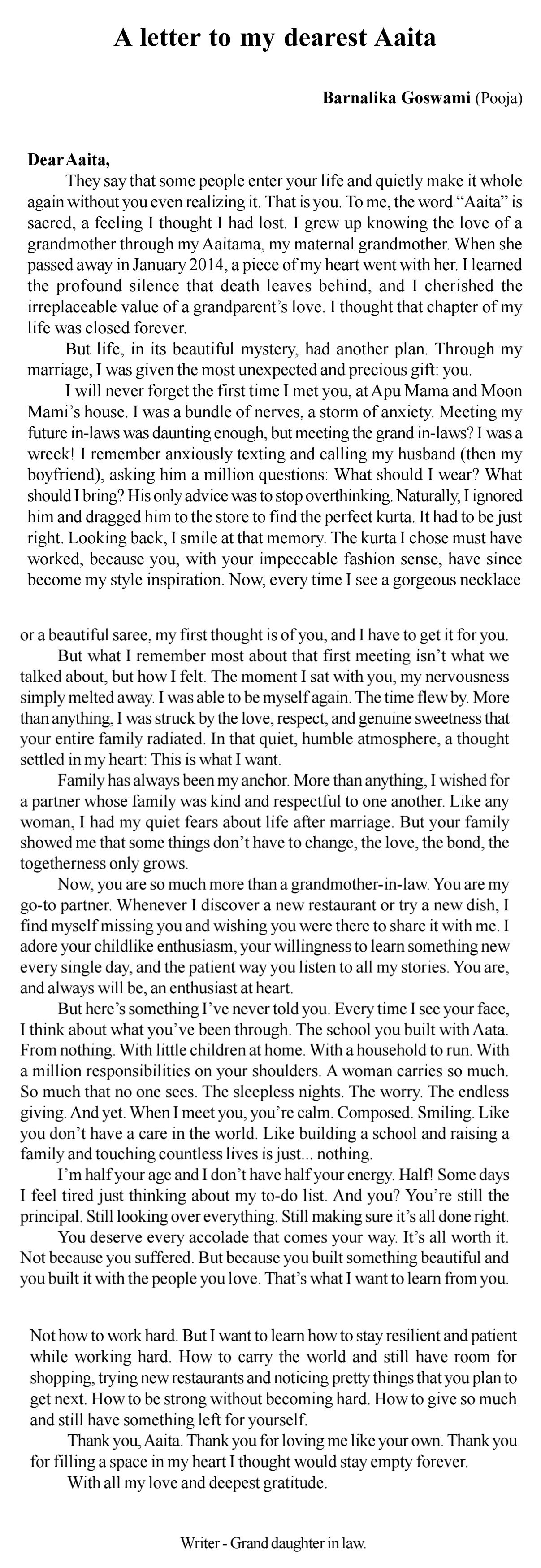 A letter to my dearest Aaita